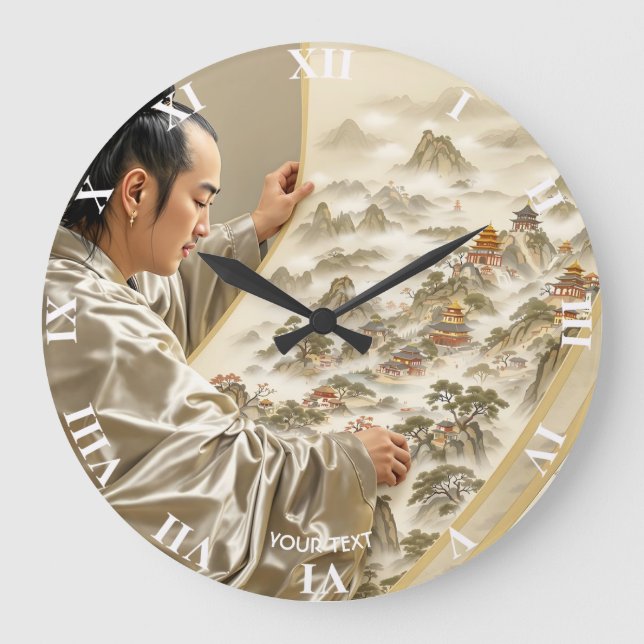 Fantasy Cute Japanese Painter Landscape Große Wanduhr (Vorderseite)