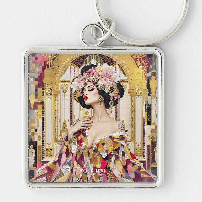 Fantasy Cute Lady Art Deco Schlüsselanhänger (Vorne)