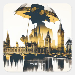Fantasy Cute Lady Old London Quadratischer Aufkleber