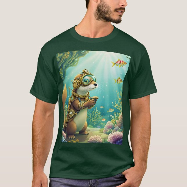 Fantasy Cute Otter Steampunk Suit T-Shirt (Vorderseite)