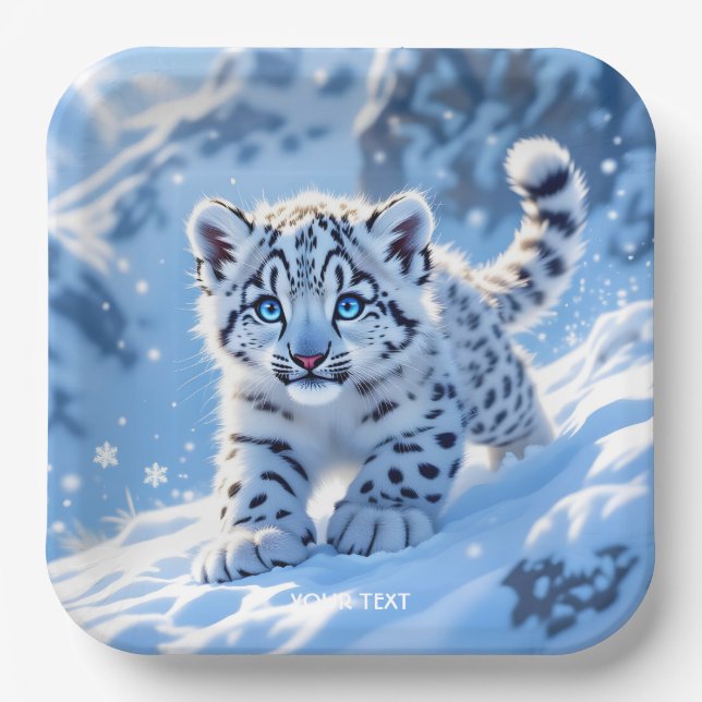 Fantasy Cute Snow Baby Leopard Pappteller (Vorderseite)