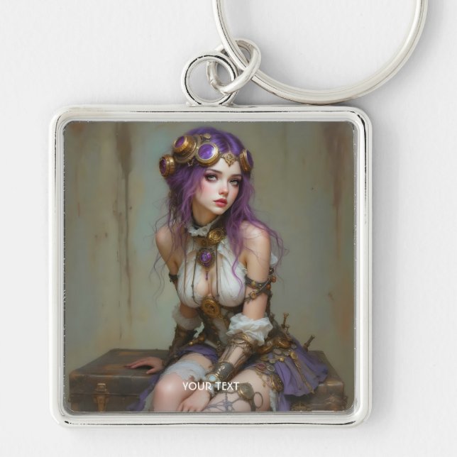 Fantasy Cute Steampunk Purple Girl Schlüsselanhänger (Vorne)