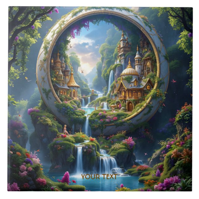 Fantasy Cute Village Tiny City  . Perfect As A Bir Fliese (Vorderseite)