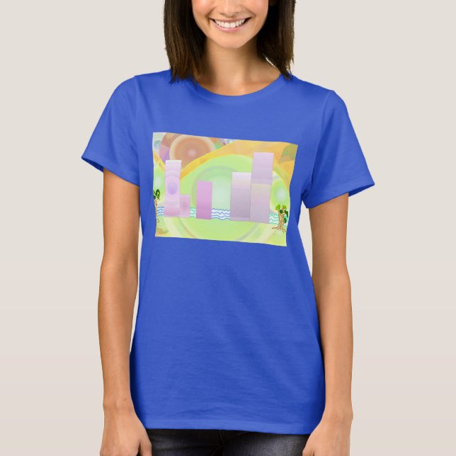 Fantasy dbl City Scape Frauen Damen T - Shirt blau (Vorderseite)