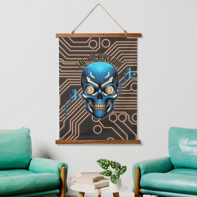 Fantasy Design | Crypto Btc | Motivation | Blue Wandteppich Mit Holzrahmen (Wohnzimmer)
