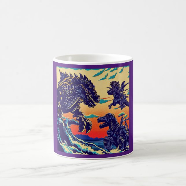 Fantasy Dinosaur Roboter Anime - Holzschnitt 1 Kaffeetasse (Mittel)