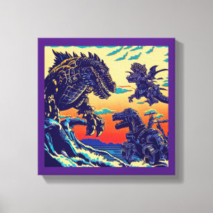 Fantasy Dinosaur Roboter Anime - Holzschnitt 1 Leinwanddruck