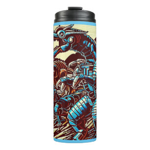 Fantasy Dinosaur Roboter Anime - Holzschnitt 3 Thermosbecher
