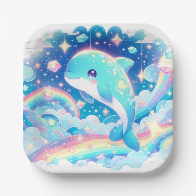 Fantasy Dolphin Baby Dusche Pappteller (Vorderseite)
