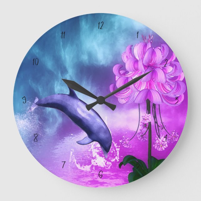 Fantasy Dolphin Große Wanduhr (Vorderseite)