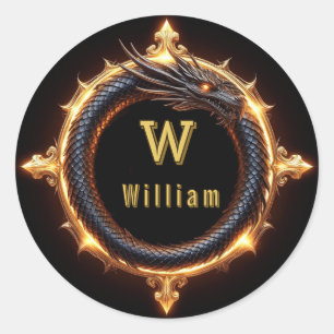 ✨ Fantasy-Drache-Ring mit individuellem Namen Runder Aufkleber