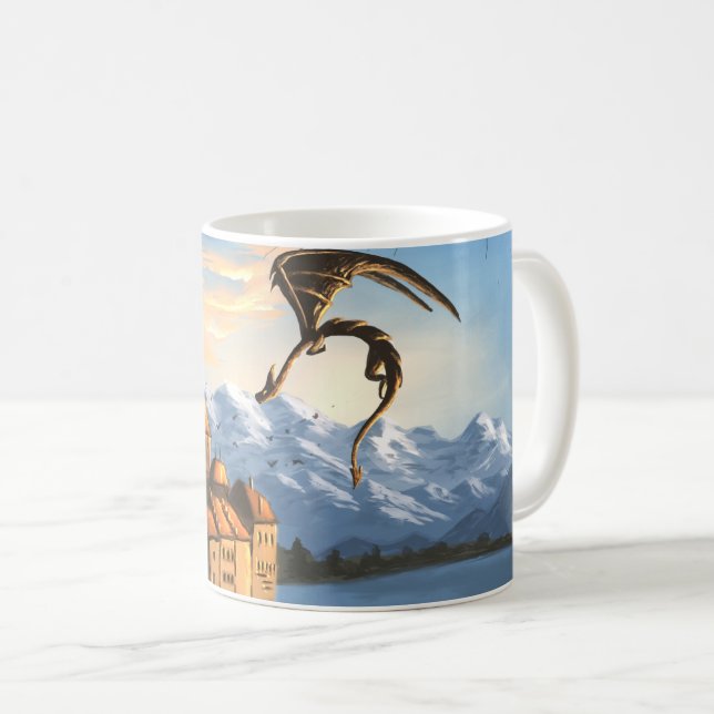 Fantasy-Drache über dem Schloss Kaffeetasse (VorderseiteRechts)