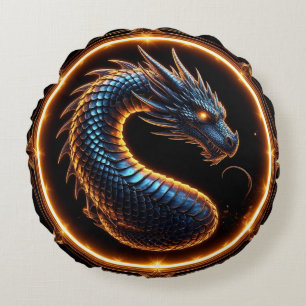 ✨ Fantasy-Drachen-Wappen-Ringrahmen-Emblem ✨ Rundes Kissen