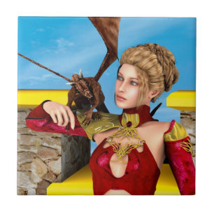 Fantasy-Drachenprinzessin Digitale Kunst Fliese