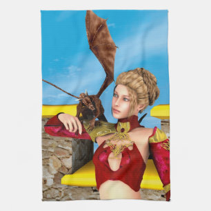 Fantasy-Drachenprinzessin Digitale Kunst Geschirrtuch