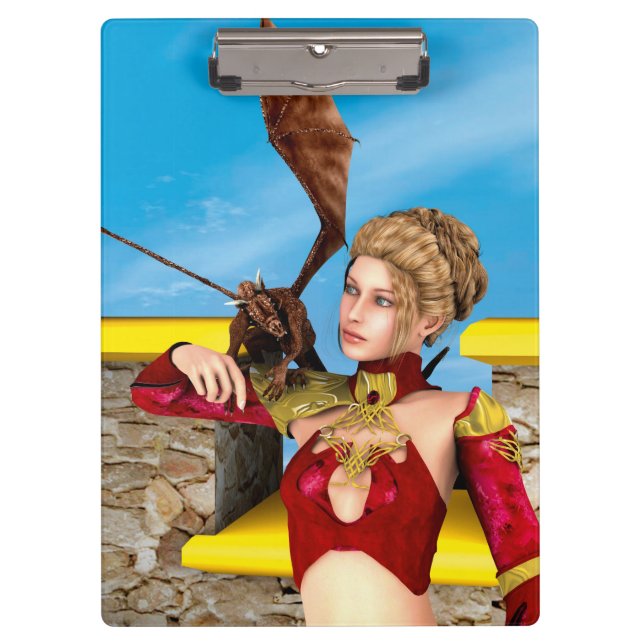 Fantasy-Drachenprinzessin Digitale Kunst Klemmbrett (Vorderseite)