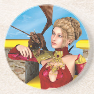 Fantasy-Drachenprinzessin Digitale Kunst Untersetzer