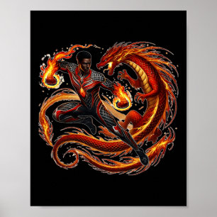 Fantasy Dragon African American Black Man Superhel Poster