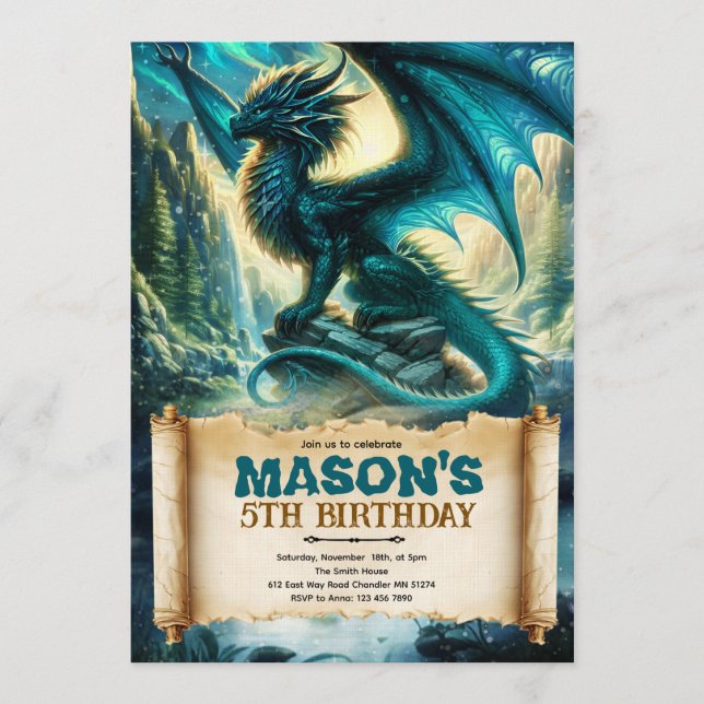 Fantasy Dragon Birthday Invitation Einladung (Vorderseite)