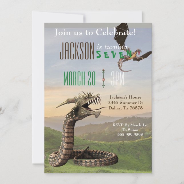 Fantasy Dragon Magic Snake Serpent Birthday Party Einladung (Vorderseite)