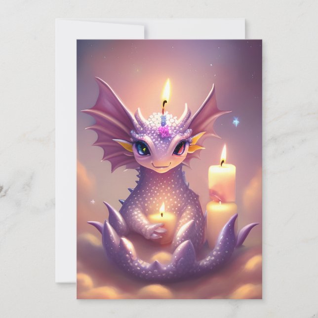 Fantasy Dragon mit Birthday Candles Feiertagskarte (Vorderseite)