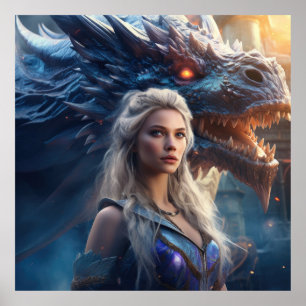 Fantasy Dragon Queen - Epische Kriegerfrau und zie Poster