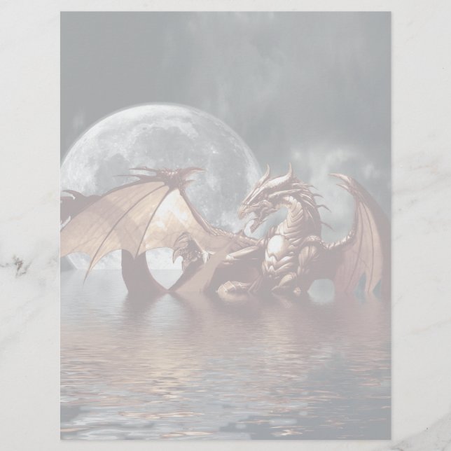 Fantasy Dragon und aufstrebender Mond über den Oze (Vorderseite)