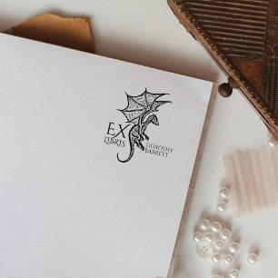 Fantasy Dragon, Vintages Custom Ex Libris Buch Gummistempel