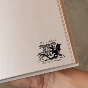 Fantasy Dragon Warrior, Vintag Ex Libris Book Gummistempel