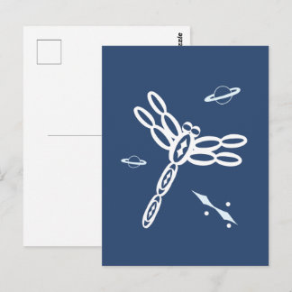 Fantasy Dragonfly and OuterSpace Rift, blue, white Postkarte
