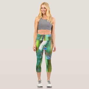 Fantasy Dragonfly in Türkis und Schwarz Capri Leggings