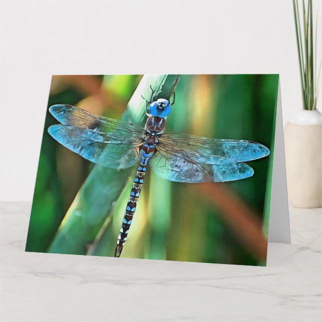 Fantasy Dragonfly in Türkis und Schwarz Dankeskarte (Vorderseite)