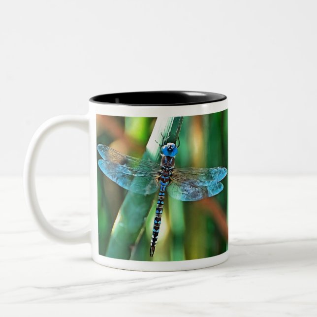 Fantasy Dragonfly in Türkis und Schwarz Zweifarbige Tasse (Links)