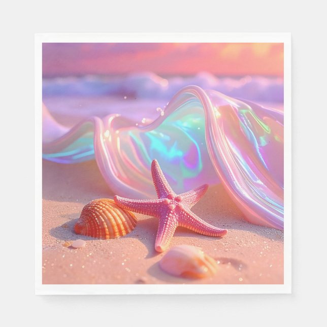 Fantasy Dream Beach With Beautiful Pink Starfish  Serviette (Vorderseite)