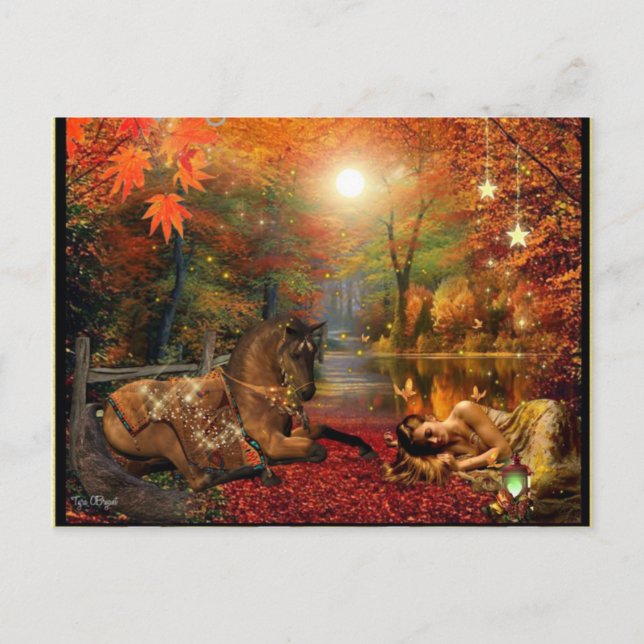 Fantasy Dreaming Girl and Horse Postkarte (Vorderseite)