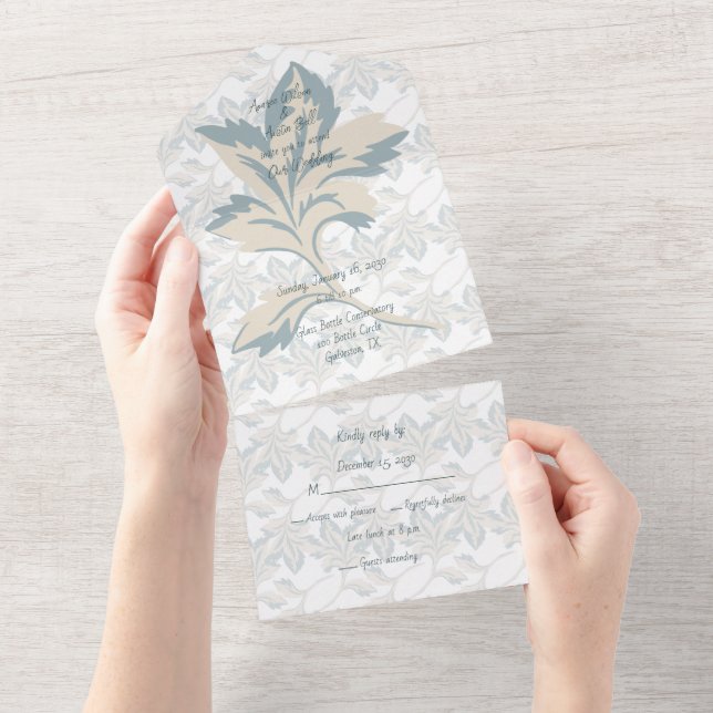 Fantasy Dusty Blue Floral Winter All In One Einladung (Abreißen)