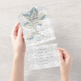 Fantasy Dusty Blue Floral Winter All In One Einladung