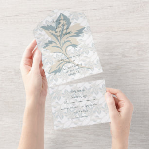 Fantasy Dusty Blue Floral Winter All In One Einladung