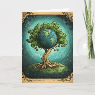 Fantasy Earth Tree Planet Feiertagskarte