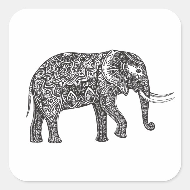 Fantasy Elephant Doodle Quadratischer Aufkleber (Vorderseite)