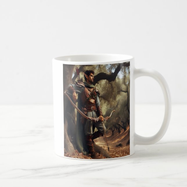 Fantasy Elf Archer Ruhen im verzauberten Eichenwal Kaffeetasse (Rechts)