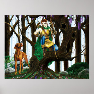 Fantasy-Elfen-Bogenschütze Vizsla-Hund verzauberte Poster