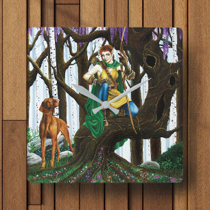 Fantasy-Elfenbogenschütze Vizsla Hund verzauberter Quadratische Wanduhr