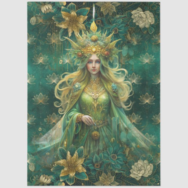 Fantasy Emerald Forest Queen Decoupage Seidenpapier (Vorderseite)