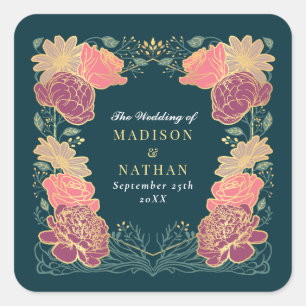 Fantasy Enchanted Blumengarten Hochzeit Quadratischer Aufkleber