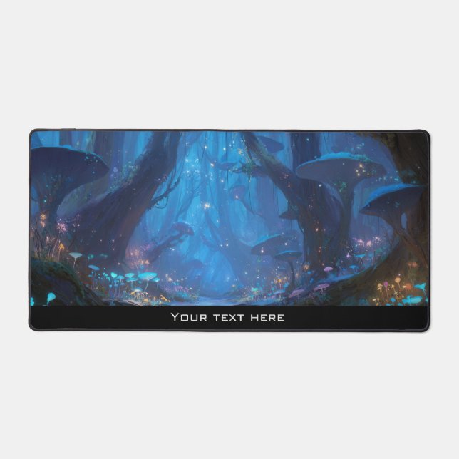 Fantasy Enchanted Magical Mushroom Forest Blue Schreibtischunterlage (Vorderseite)