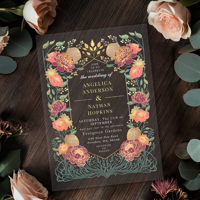 Fantasy Enchanted Pink Purple Floral Wedding Acryleinladungen (Von Creator hochgeladen)