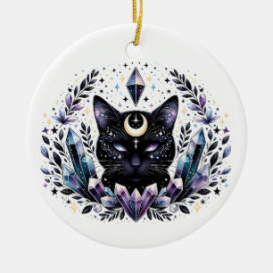 Fantasy Esoteric Crystal Black Cat Keramik Ornament