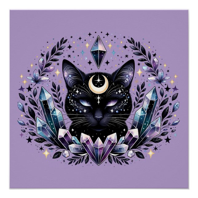 Fantasy Esoteric Crystal Black Cat Poster (Vorderseite)