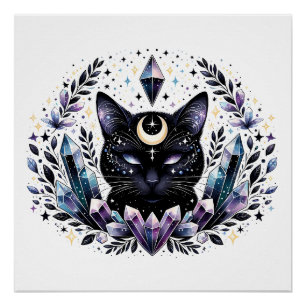 Fantasy Esoteric Crystal Black Cat Poster